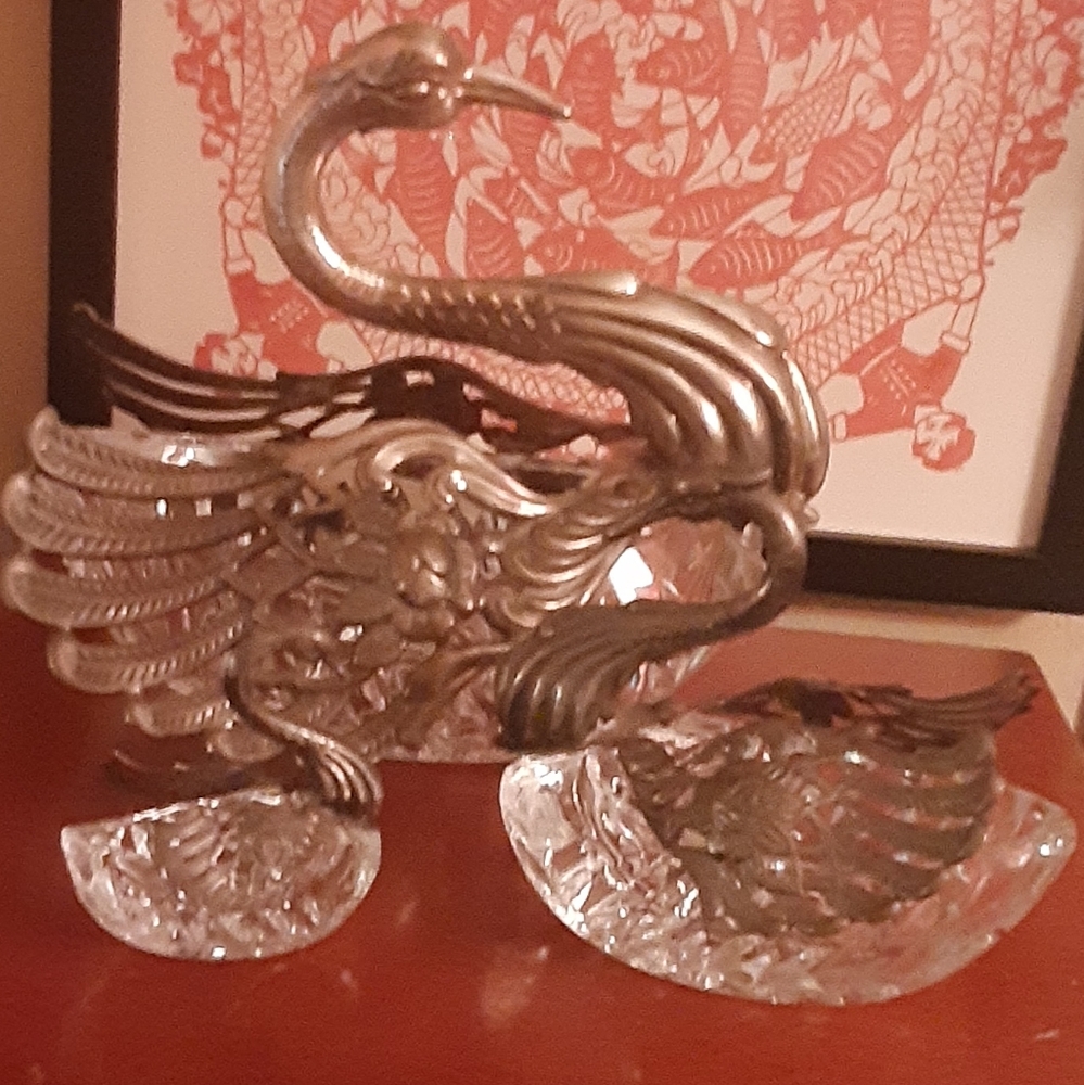 MCM Sterling & Crystal Swans Set of 3 7" 5" 3" T Birks ~  W. Germany